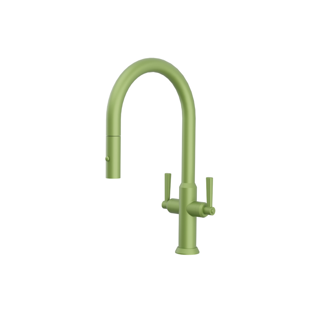 Velox - Dual Spray Stainless Steel Two Handle Kitchen Faucet With Pull Out | Isenberg Green