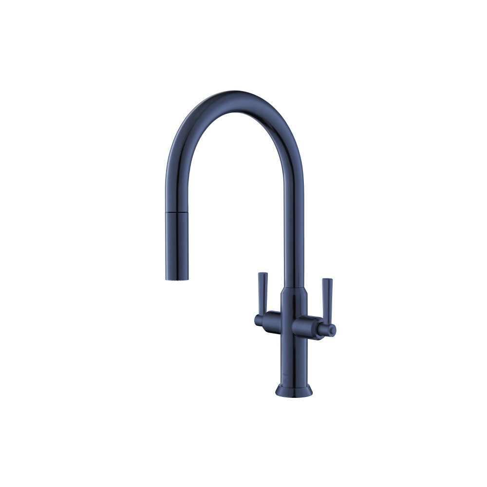Velox - Dual Spray Stainless Steel Two Handle Kitchen Faucet With Pull Out | Navy Blue