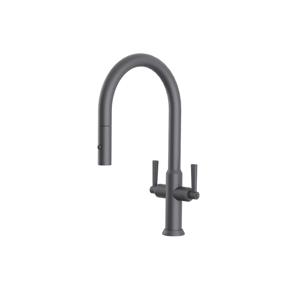 Velox - Dual Spray Stainless Steel Two Handle Kitchen Faucet With Pull Out | Rock Grey