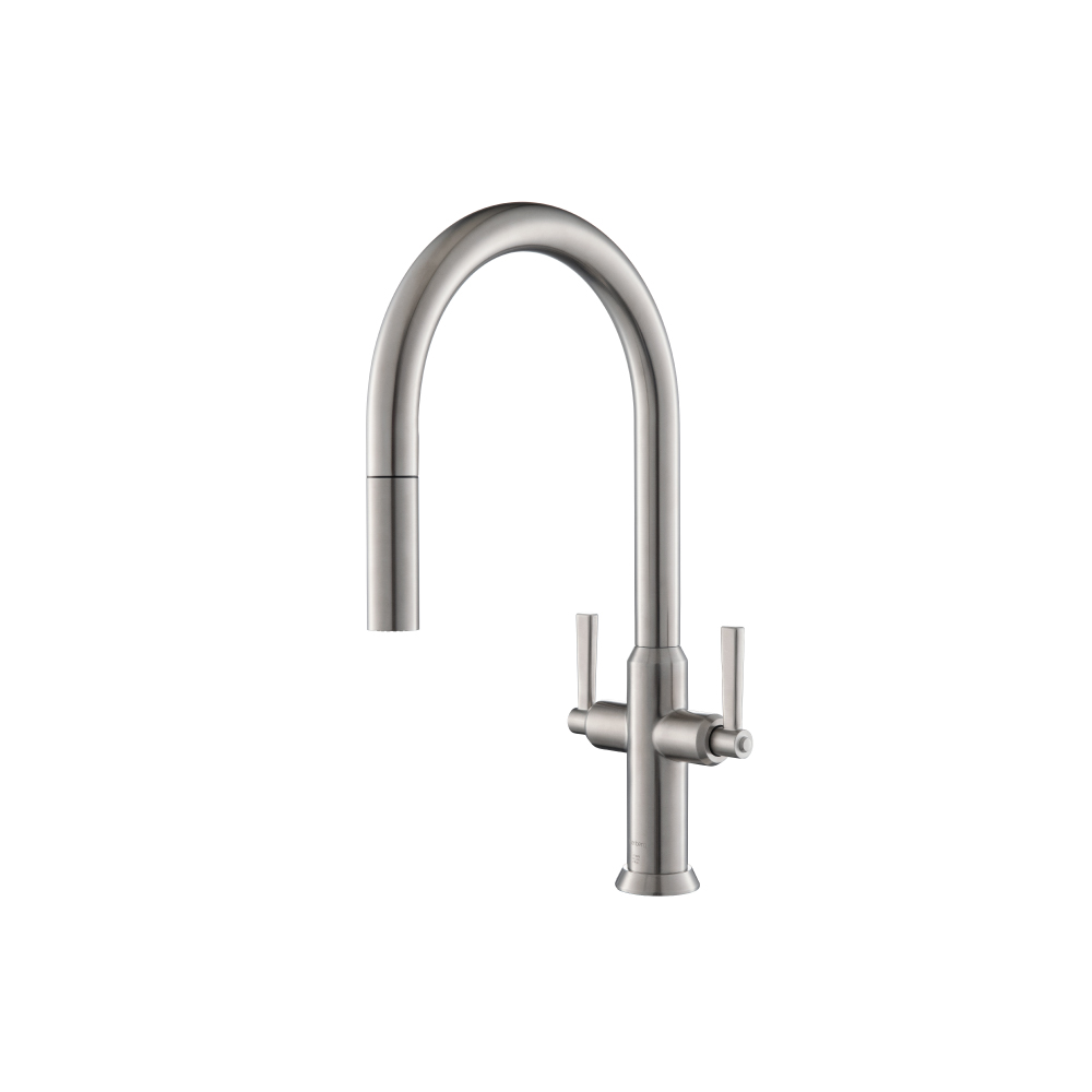 Velox - Dual Spray Stainless Steel Two Handle Kitchen Faucet With Pull Out | Stainless Steel