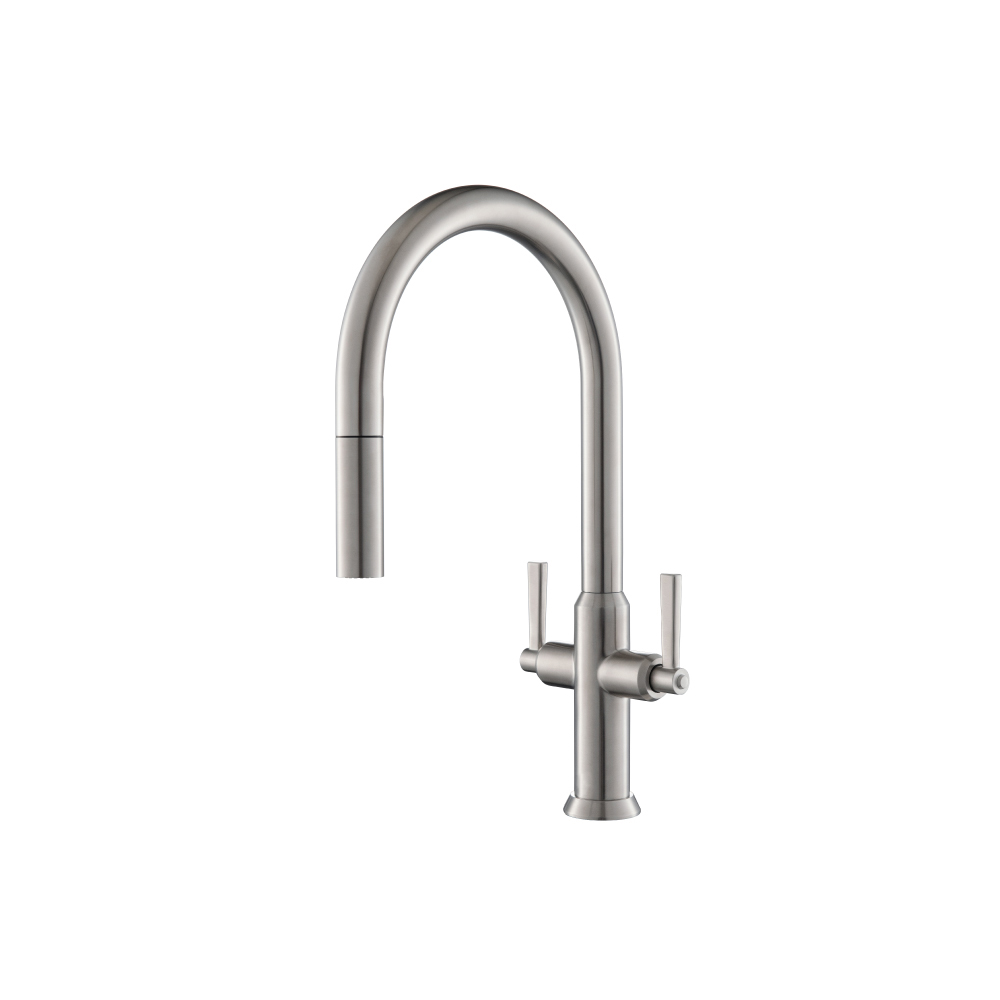 Velox - Dual Spray Stainless Steel Two Handle Kitchen Faucet With Pull Out | Leaf Green