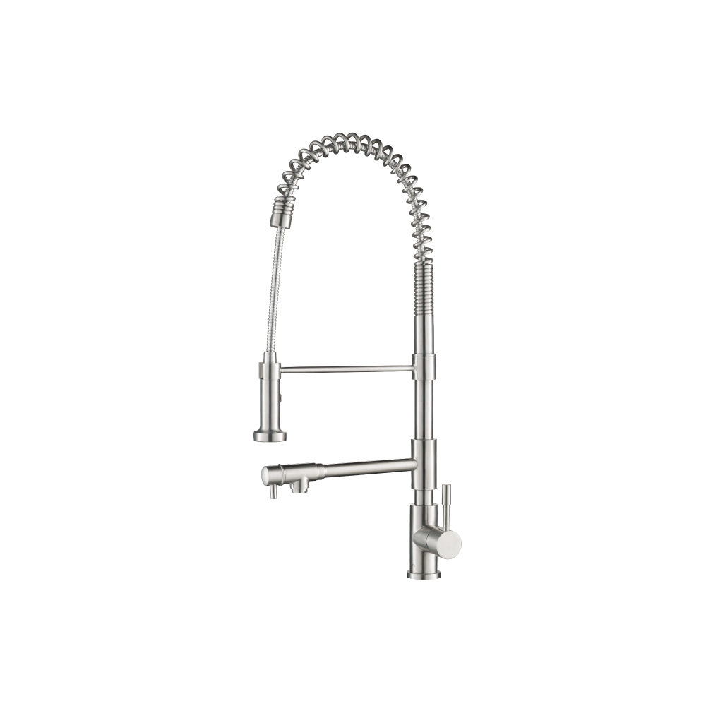 Professio - F - Professional Polished Steel Kitchen Faucet With Pull Out & Pot Filler | Polished Steel