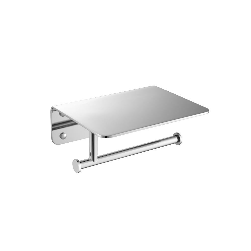 Brass Toilet Paper Holder With Cellphone Shelf | Polished Nickel PVD