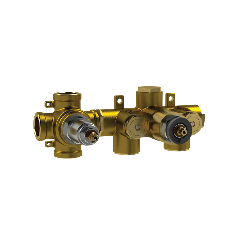 3/4" Thermostatic Valve - 3 Outputs | Rough Brass