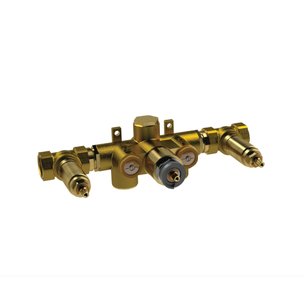 3/4" Thermostatic Valve - 2 Outputs | Rough Brass