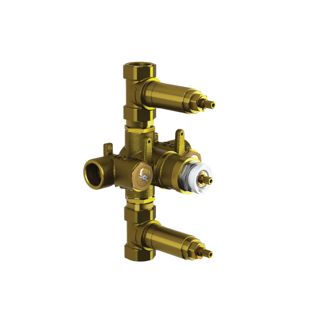 3/4" Thermostatic Valve - 2 Outputs | Rough Brass