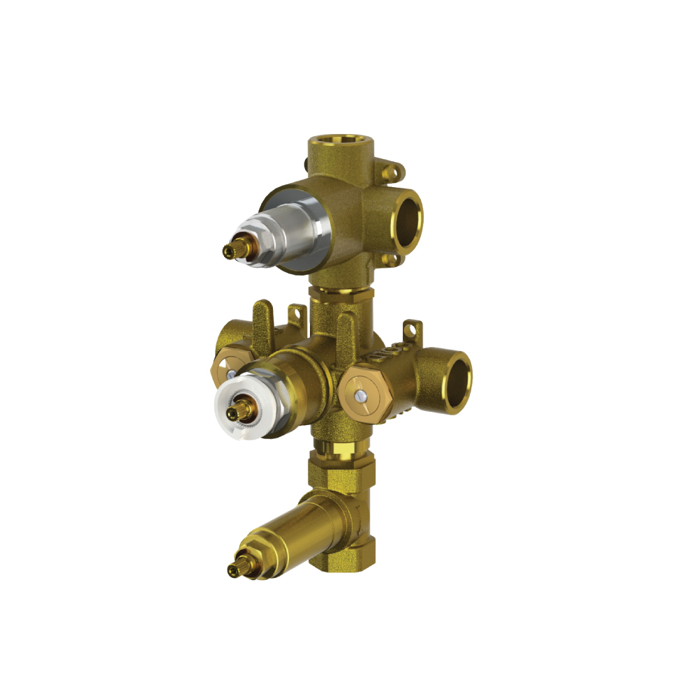 3/4" Thermostatic Valve - 3 Outputs | Rough Brass